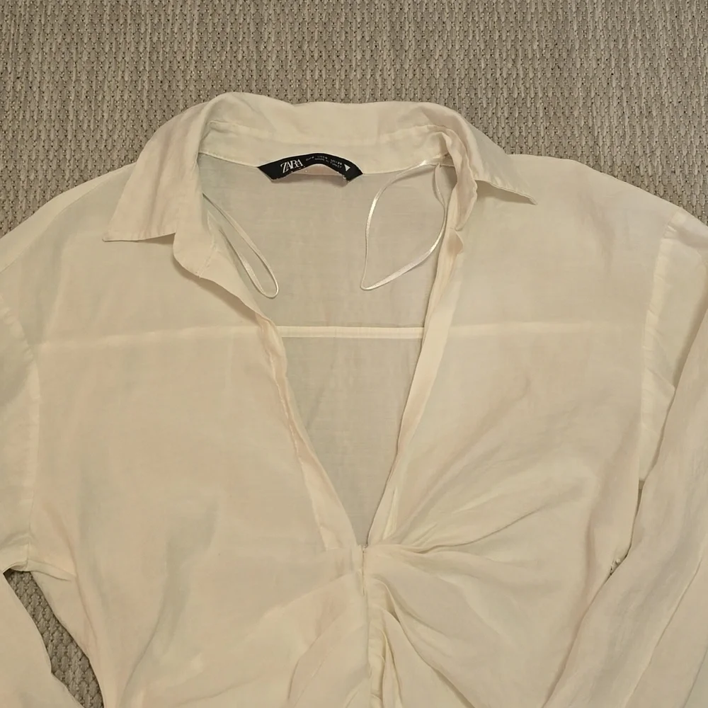 Zara White Ruched Shirt Dress - Picture 4 of 7